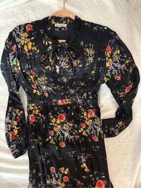by TiMo Floral Tie-Neck Black Midi Dress